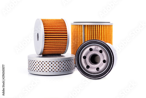 Auto parts accessories : Top view of Oil , fuel or air filter for engine car isolated on white background.