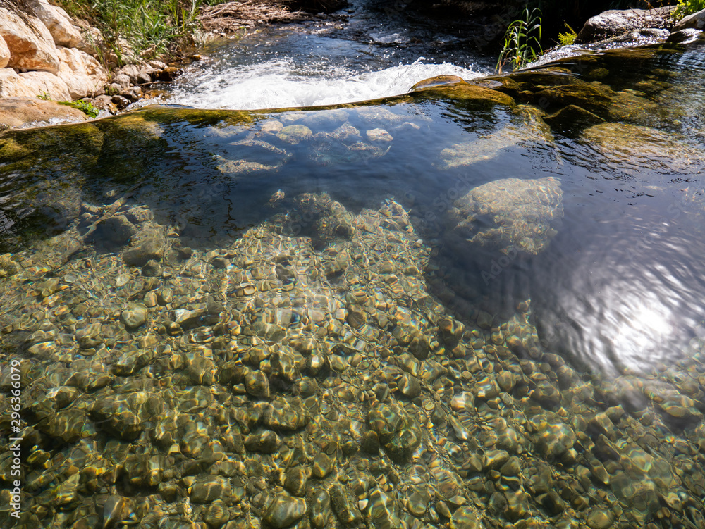 stream of river water with stones below and white foam waterfall stream of river water with stones below and white foam waterfall