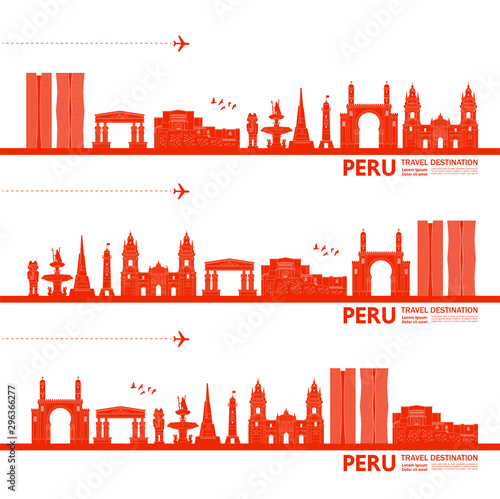 Peru travel destination grand vector illustration.