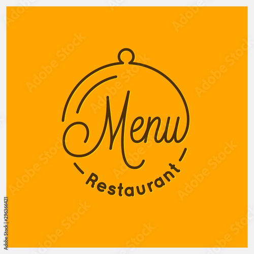 Restaurant menu logo. Round linear of tray cloche