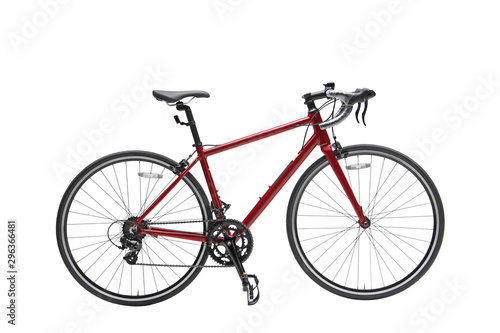 Isolated Women Sport Road Bike With Red Frame