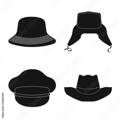 Vector illustration of headgear and cap symbol. Set of headgear and accessory stock vector illustration.