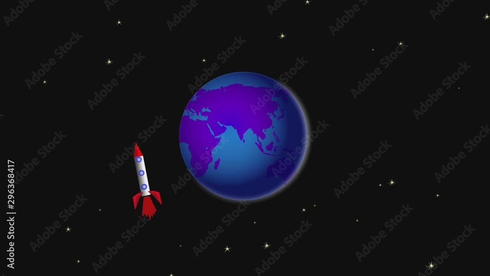 Planet Earth in space, a rocket revolving around the earth. Animation. Planet Earth in space, a rocket revolving around the earth. Animation.