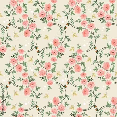 Fototapet Hand drawn flowers seamless pattern.