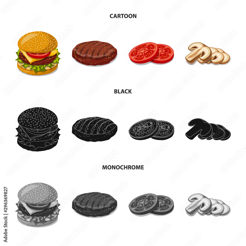 Isolated object of burger and sandwich icon. Collection of burger and slice stock vector illustration.