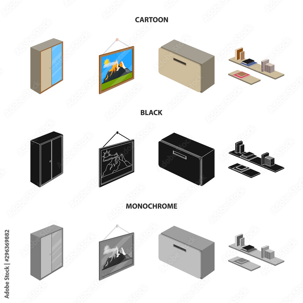 Vector illustration of bedroom and room icon. Collection of bedroom and furniture vector icon for stock.