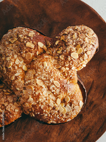 Close up view of colomba placed on table