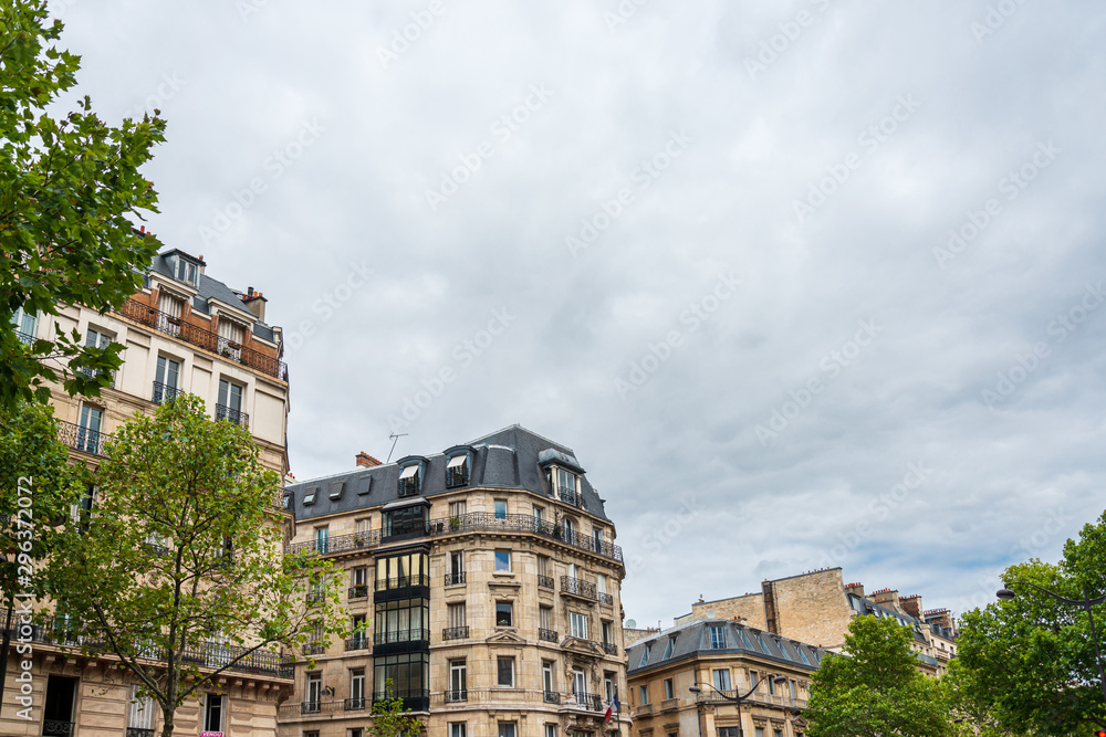 PARIS, FRANCE - July 31, 2019: Antique building view in Paris city, France.
