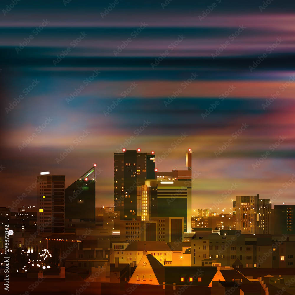 abstract night background with panorama of Tallinn