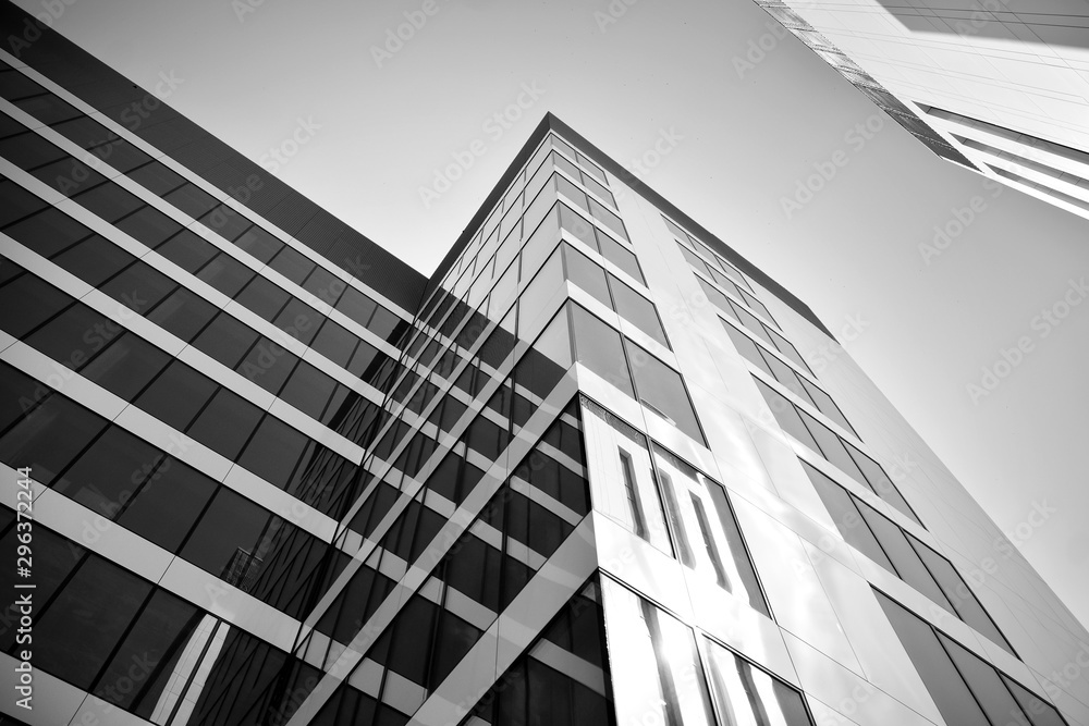 Modern city office building exterior. Black and white. - obrazy, fototapety, plakaty 