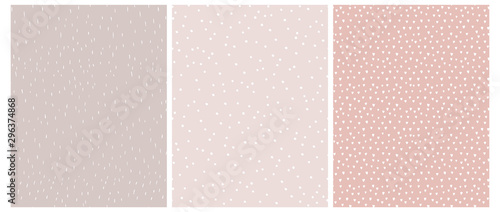 Wallpaper Mural 3 Cute Abstract Geometric Vector Patterns. White, Pink and Beige Color Design. Brushed Raindrops on a Light Brown Background.Irregular White Dots on a Light Pink. Romantic Print With White Tiny Hearts Torontodigital.ca