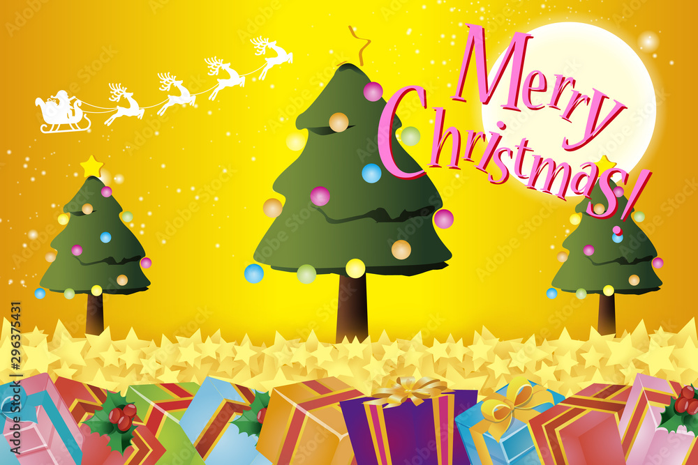 ベクターイラスト背景 ハッピークリスマスカード クリスマスツリー もみの木 パーティー 無料素材 黄 Stock Vector Adobe Stock