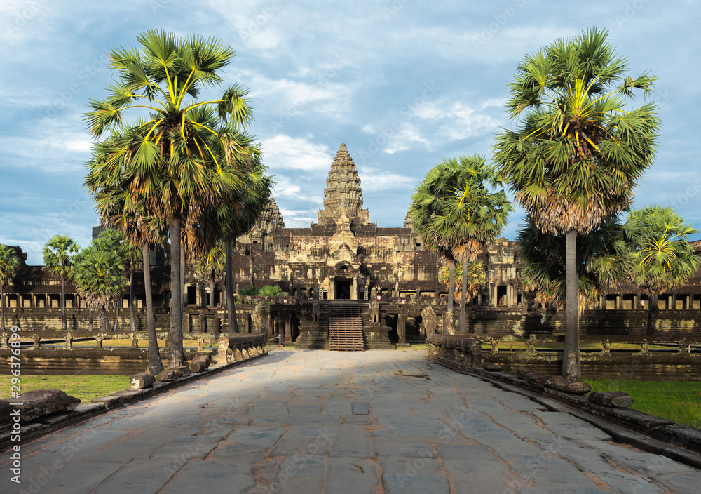 Angkor Wat is a public place in Siem Reap, Cambodia. It is a beautiful ancient architecture.