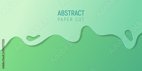 Abstract paper cut background. Banner with 3D abstract background with green paper cut waves. Vector illustration.