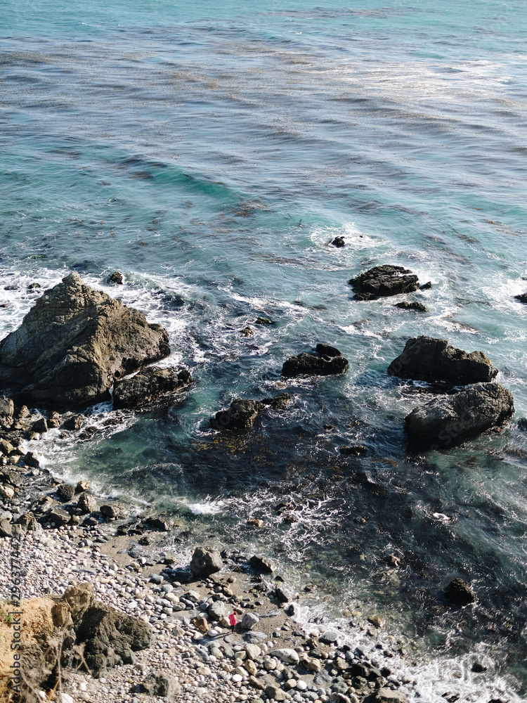 High angle view of rocky sea shore