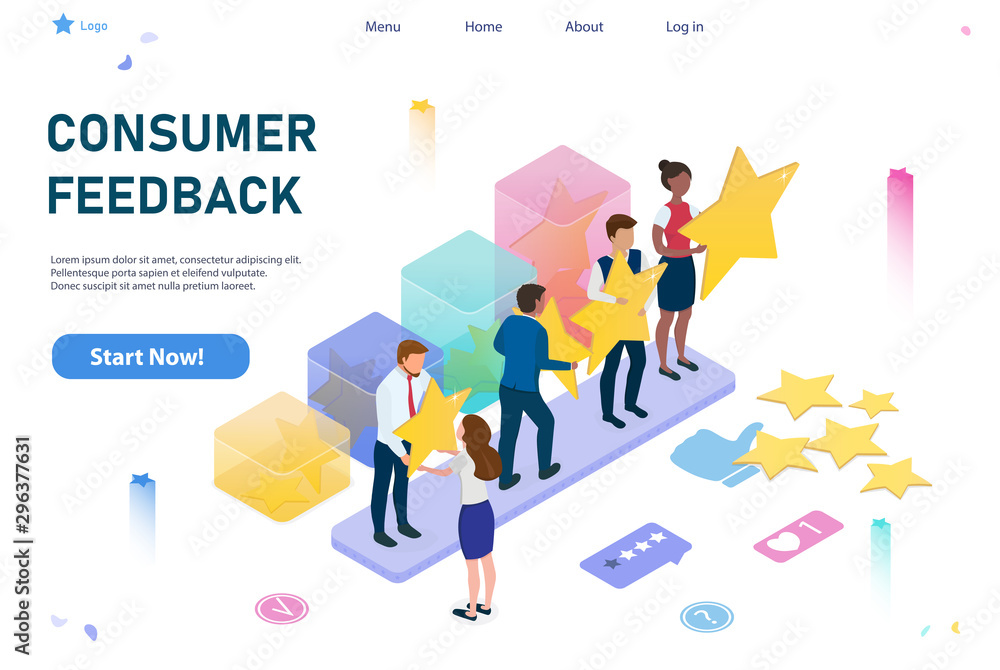 Feedback consumer or customer review evaluation, satisfaction level and critic icon concept. People are holding stars in their hands. Isometric vector illustration. Feedback consumer or customer review evaluation, satisfaction level and critic icon concept. People are holding stars in their hands. Isometric vector illustration.