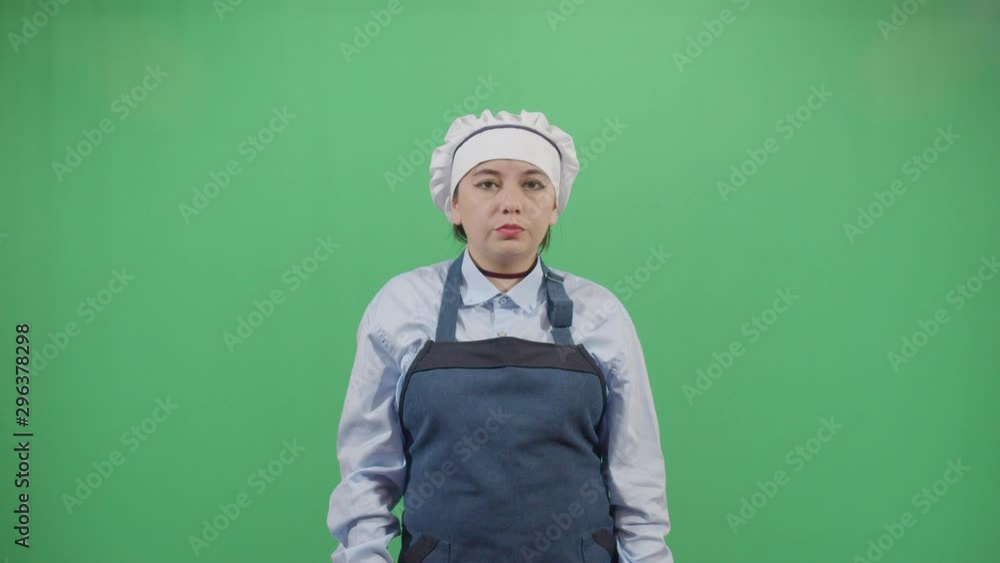 Bad Smeling Hands Expressed By A Woman Cook. Studio Isolated Shot Against Green Screen Background Bad Smeling Hands Expressed By A Woman Cook. Studio Isolated Shot Against Green Screen Background