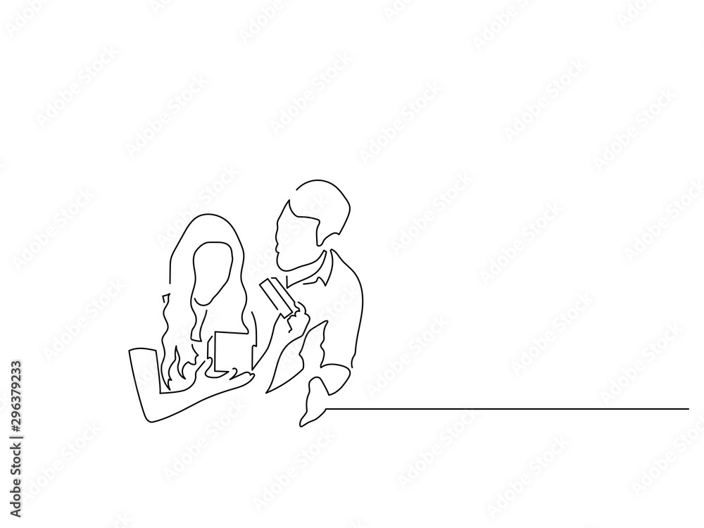 Couple opening a gift isolated line drawing, vector illustration design. Christmas collection. Couple opening a gift isolated line drawing, vector illustration design. Christmas collection.