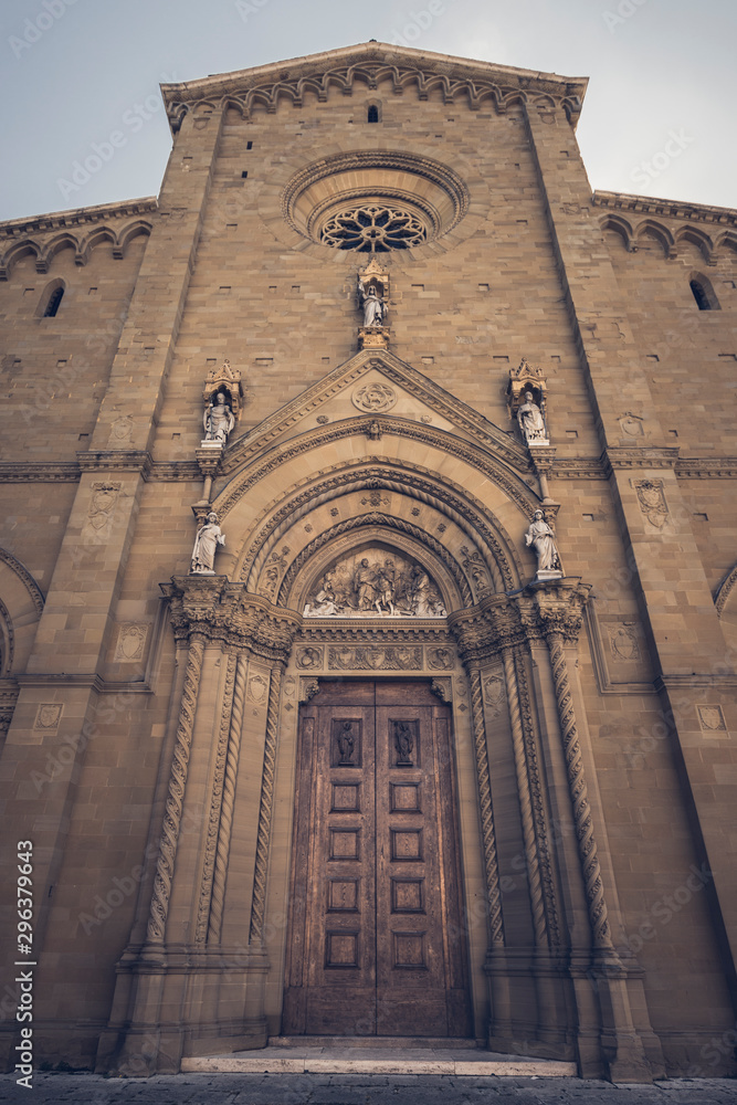 Arezzo, Italy - 18 September 2019 - Facade of the Cathedral of Saint Peter and Donato in Arezzo, Tuscany (Italy)