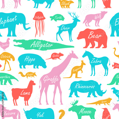 Seamless pattern with Animal  Zoo. isolated on white background