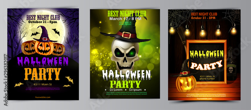 Halloween party flyer set vector