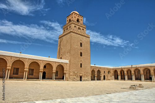 The Great Mosque of Kairouan also known as the Mosque of Uqba situated in the town of Kairouan, Tunisia. 
