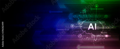 Quantum processing. Deep learning artificial intelligence. Future new technology  for business or science presentation