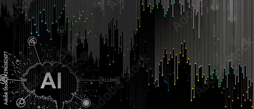 Quantum processing. Deep learning artificial intelligence. Future new technology  for business or science presentation