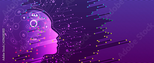 Quantum processing. Deep learning artificial intelligence. Future new technology  for business or science presentation