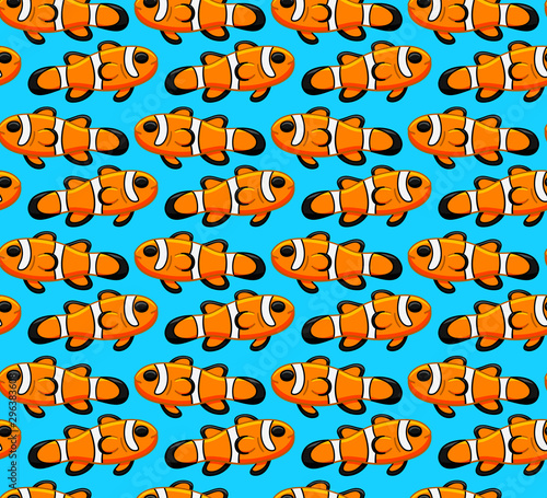 Seamless pattern with Clownfishes on blue background