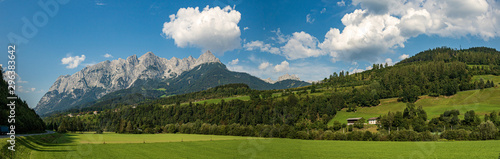 High resolution stitched panorama of a beautiful alpine view of the famous Tennengebirge, Salzburg, Austria