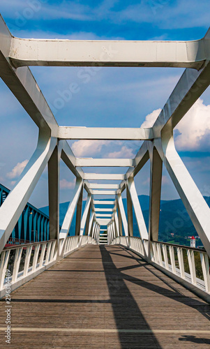 Beautiful perspective view at the Deggendorf pedestrian bridge, Danube, Bavaria, Germany © Martin Erdniss