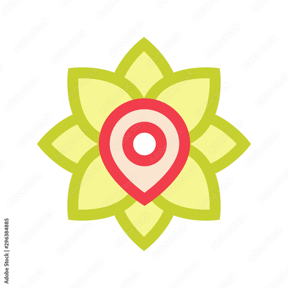 A point in a flower indicates the location of a flower shop, pharmacy or gym A point in a flower indicates the location of a flower shop, pharmacy or gym