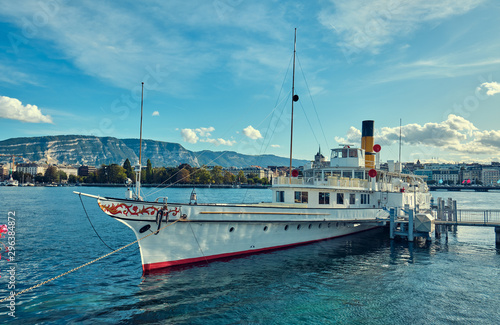 Ancient pleasure ship on a lake in Geneva.