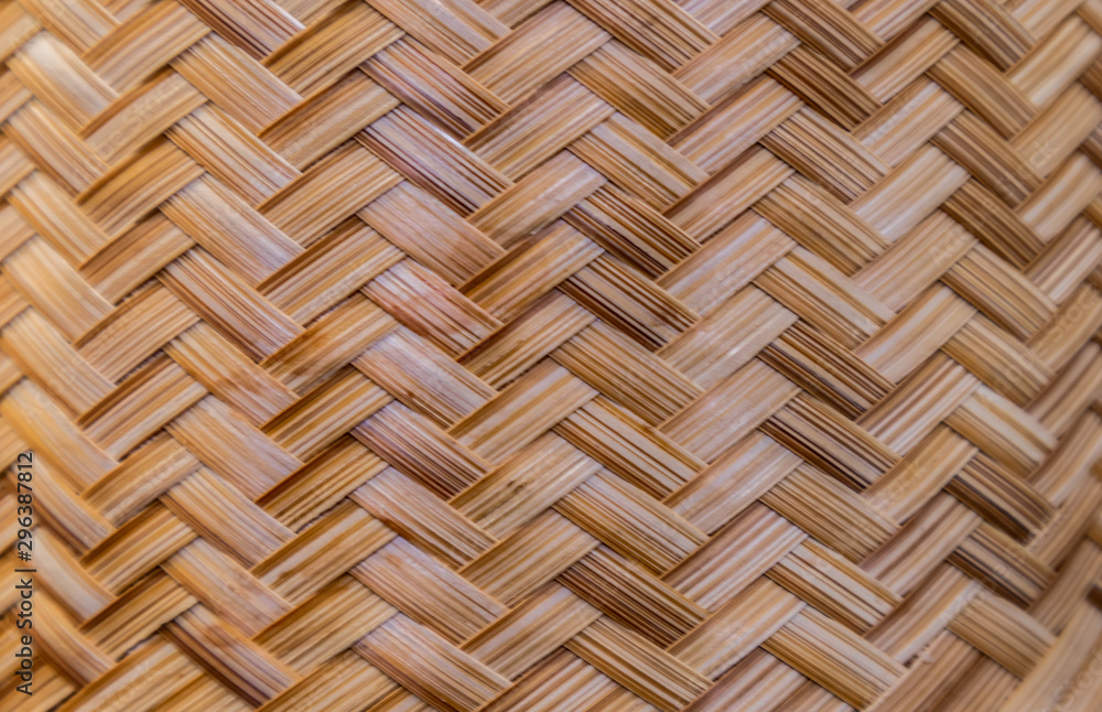Close-up of the pattern of Kratib sticky rice Thai handicrafts in the northeastern and northern regions, wicker containers made from natural materials such as bamboo, palm leaves Close-up of the pattern of Kratib sticky rice Thai handicrafts in the northeastern and northern regions, wicker containers made from natural materials such as bamboo, palm leaves