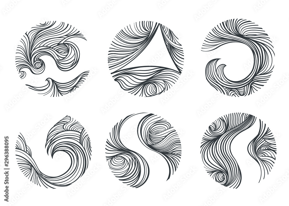Obraz premium Wind and curl line art in circle and eclipse shape.