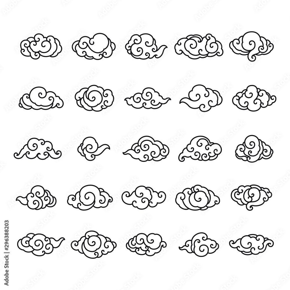 Chinese clouds vector set collection.