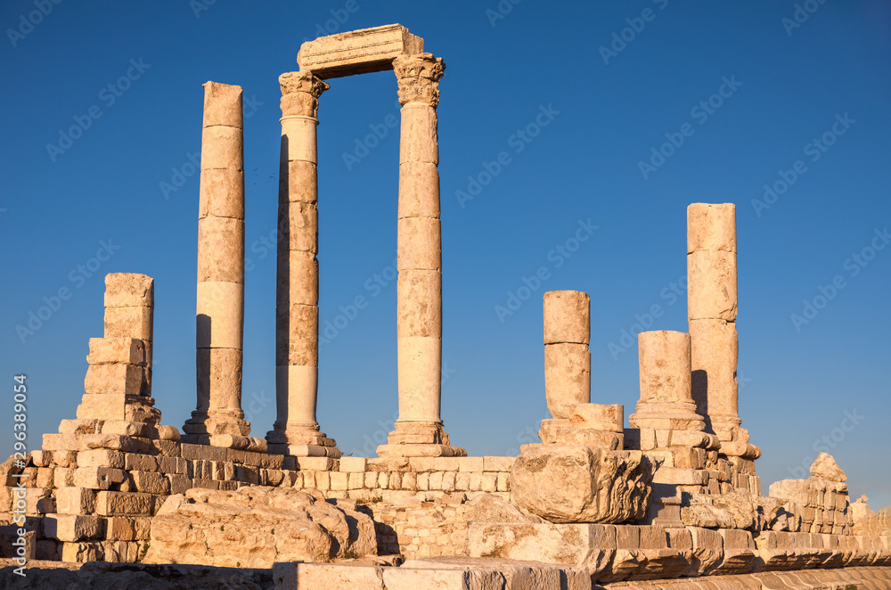 The Temple of Hercules bathed by late afternoon sunlight, Amman Citadel, Amman, Jordan
