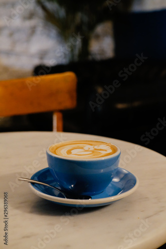 Close up of cappuccino served on table photo