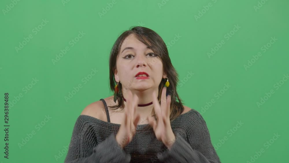 Frustration Demonstrated By An Woman. Studio Isolated Shot Against Green Screen Background Frustration Demonstrated By An Woman. Studio Isolated Shot Against Green Screen Background
