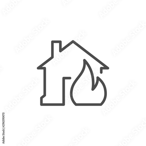 House in fire line outline icon