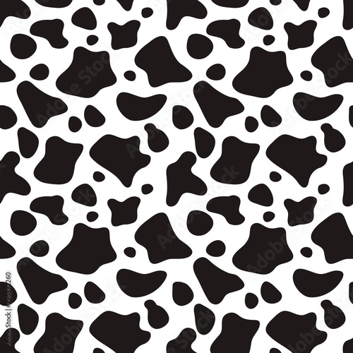 Seamless pattern black and white. Cow hide background.