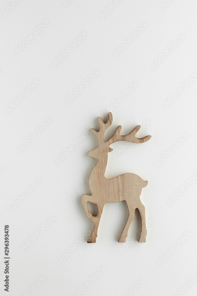 Christmas composition. Reindeer top view background with copy space for your text. Flat lay.