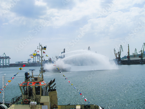 Demonstration Performance of the Marine Fire Rescue Boat. The work of water cannons.