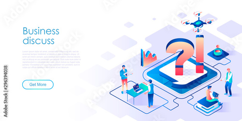 Business discuss isometric landing page vector template