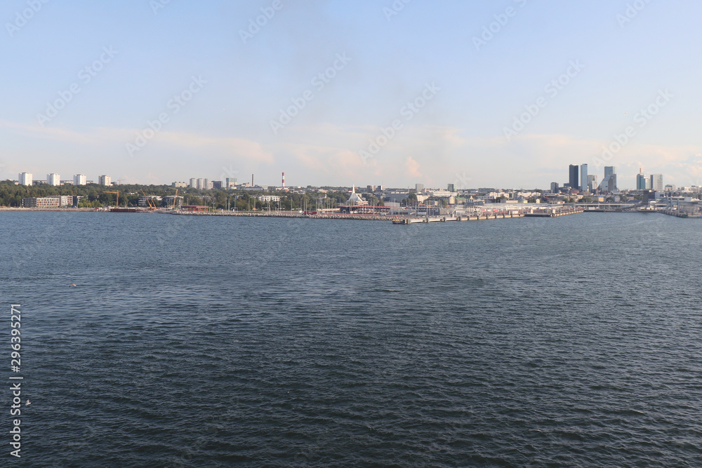 Tallinn, Estonia skyline beyond blue water in the Baltic Sea Tallinn, Estonia skyline beyond blue water in the Baltic Sea