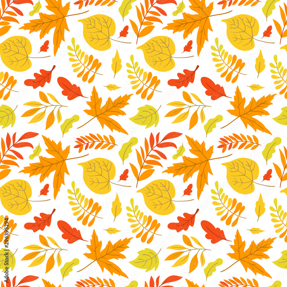 Fototapeta premium Vector seamless pattern with aspen, oak and maple
