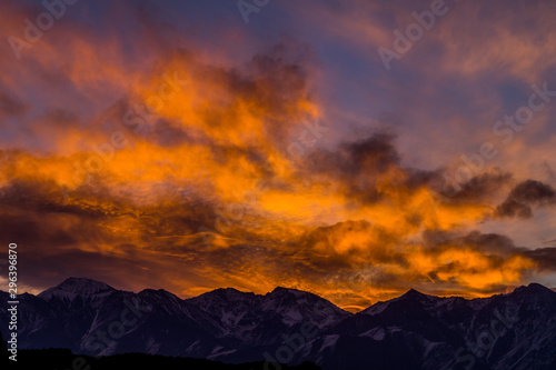 colorful sunset in Mendoza with the Andes in the background