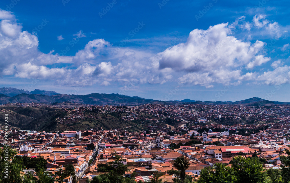 Sucre viewpoint, colorful rooftops and ancient streets with a clear blue sky