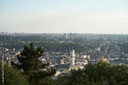 Lvov in sunset light, view from hill